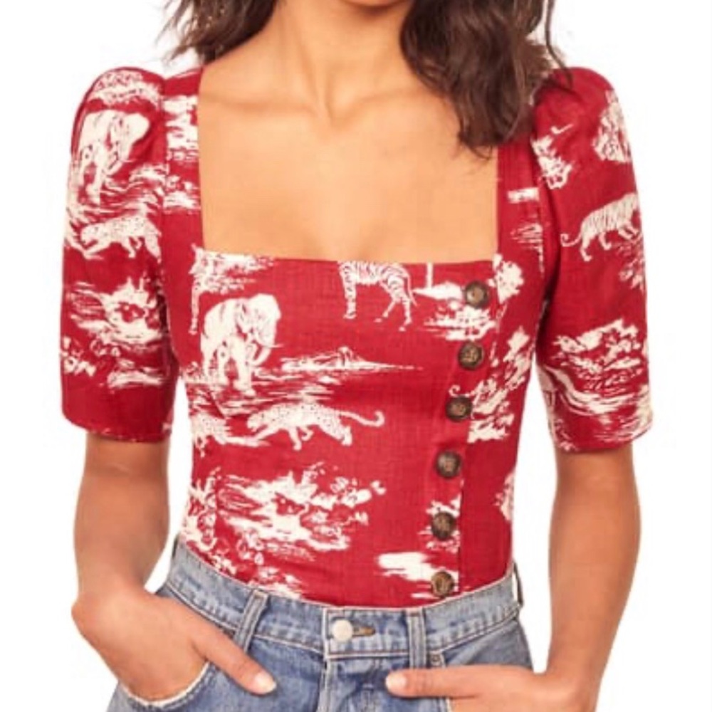 NEW w/ tags Reformation Leo Linen Top Nairobi 0